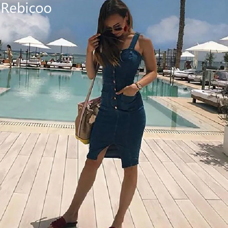 

Women front split long jean skirt overalls denim overalls