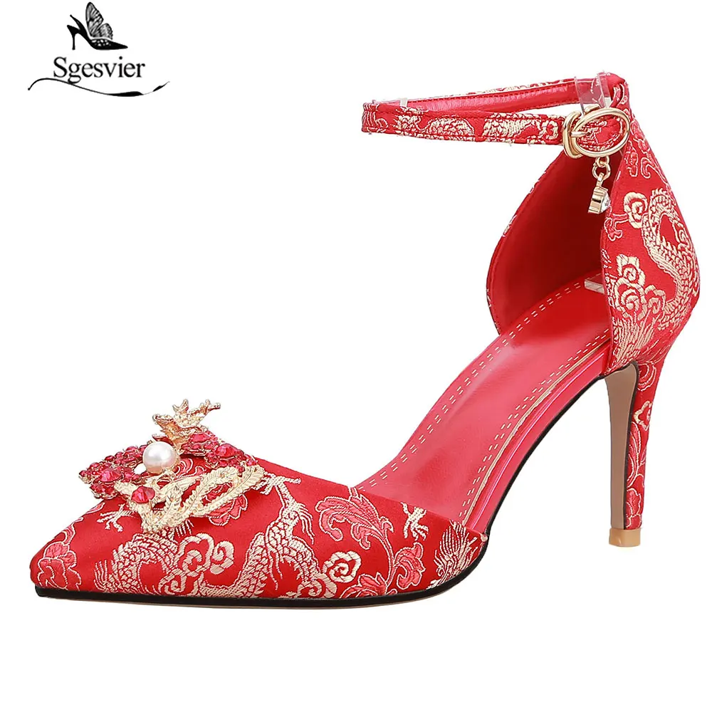 

Sgesvier 2019 New Fashion Sexy Women Rhinestone Wedding Shoes Platform Pumps Red Thin High Heels Crystal Shoes summer shoes G42