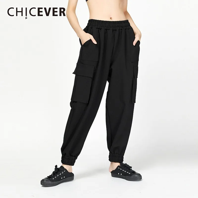 

CHICEVER Summer Trouser For Women Elastic High Waist Casual Loose Cargo Pants Female Fashion Streetwear Tide 2019 New