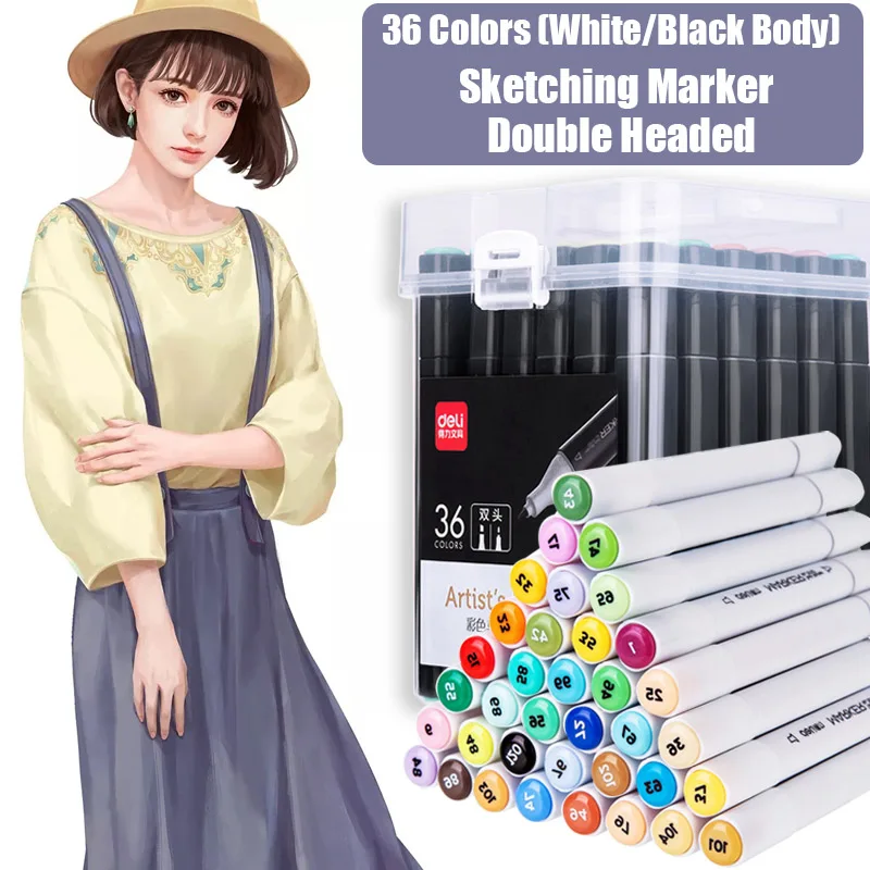 

Deli 36 Colors Manga Sketching Marker Dual Headed Art Markers Alcohol Based Brush Pen For Drawing Stationery Office Art Supplies