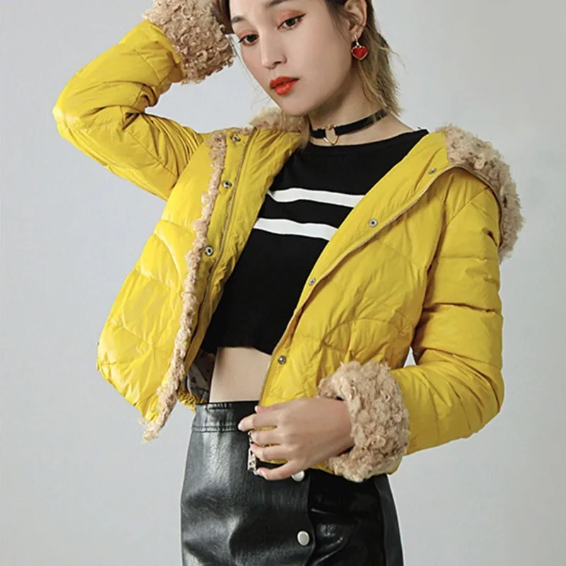 

Winter Short Bright Color Hooded Basic Down Jacket Female 2019 New Fashion Light And Thin Gray Duck Feather Coat Women HJ131