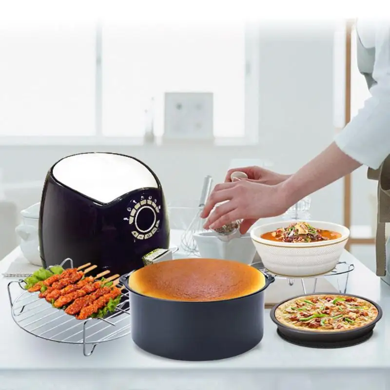 

6pcs/set Baking Basket+Pizza Dish+Grill+Pan Pad+Rack for Electric Air Fryer