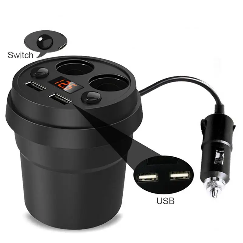 شاحن سيارة 2 USB كأس الطاقة محول مأخذ التوصيل مع الجهد شاشة LED ولاعة السجائر الفاصل شواحن الهاتف المحمول اكسسوارات