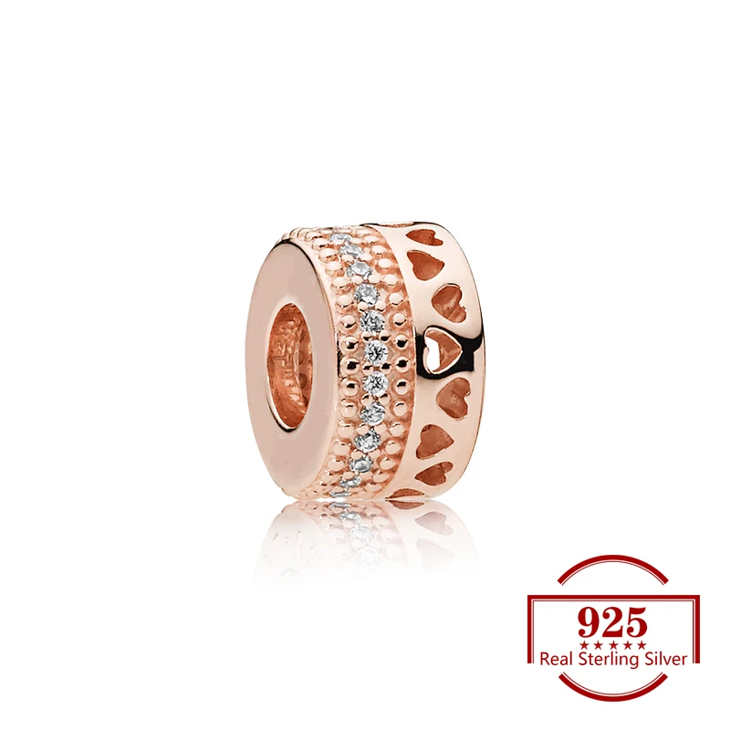 

Rose Gold Color Zircon Hollow Shape Charms Diy Beads Fits Original Charm 925 Sterling Silver Bracelet Women Trendy Jewelry