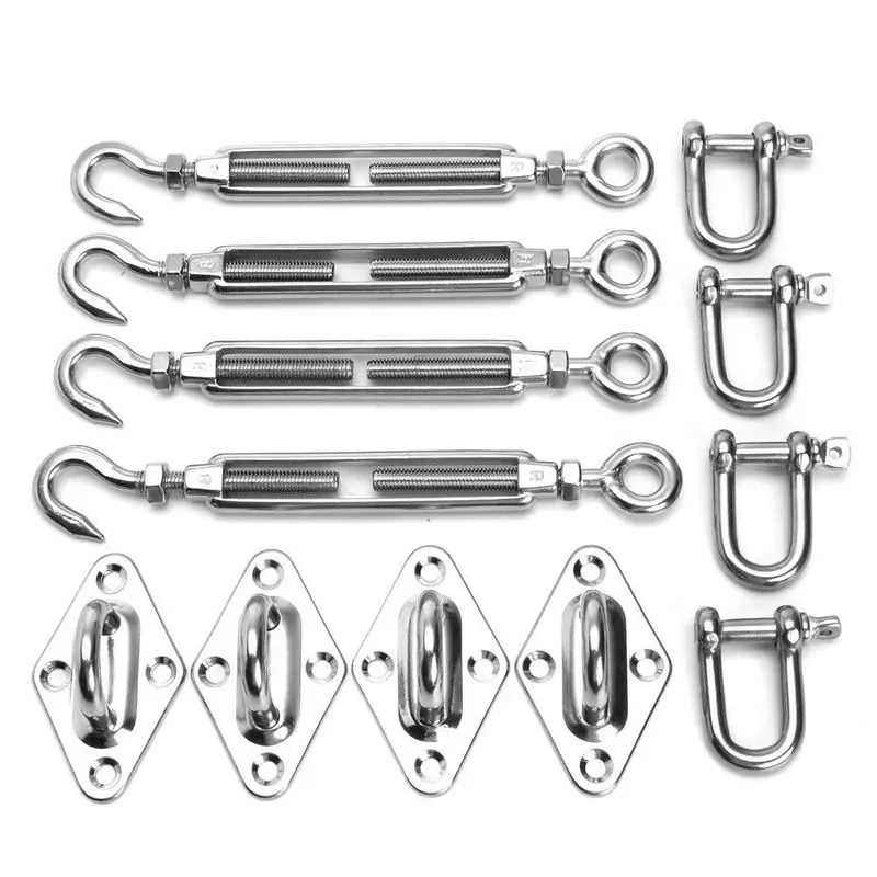 

12 pcs Stainless Steel Sun Shade Sail Accessory Awning Mounting Kit