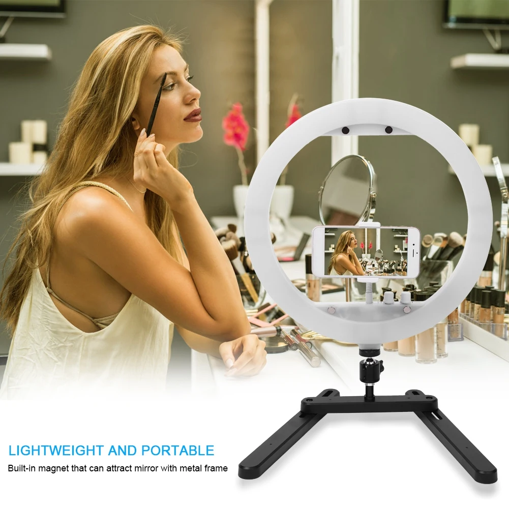 13In портативный светодиодный кольцевой светильник 3200 K-5600 K с регулируемой яркостью, комплект для фотосъемки телефона 100-240 V
