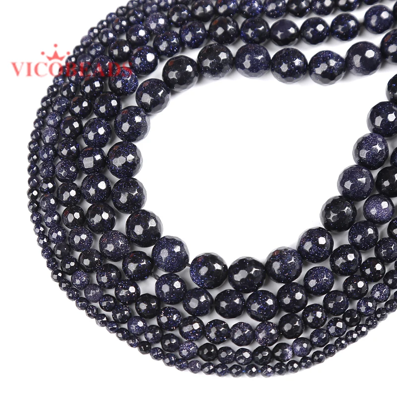 

Natural Faceted Blue Sand Stone Round Beads 15.5inch/strand Pick Size 4 6 8 10 12mm