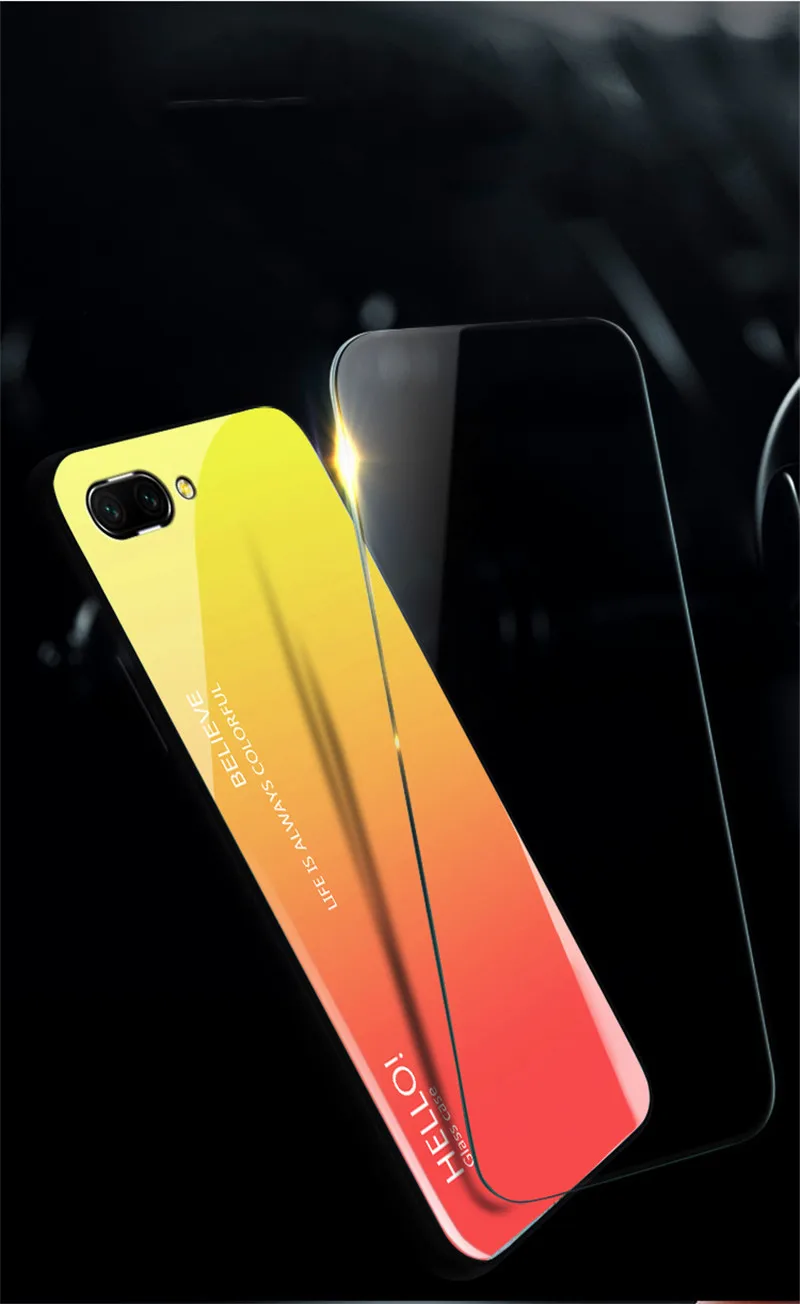 Huawei P Smart 2018 FIG LX1 чехол градиент Аврора закаленное стекло задняя крышка для