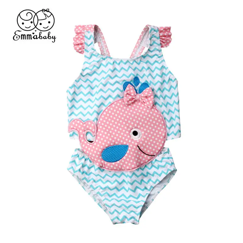 

2019 Baby Girl Swimwear Toddler Kids Swimsuit Bowknot One-Piece Beachwear Goldfish Jumpsuit Bathing Suit Summer Children Clothes