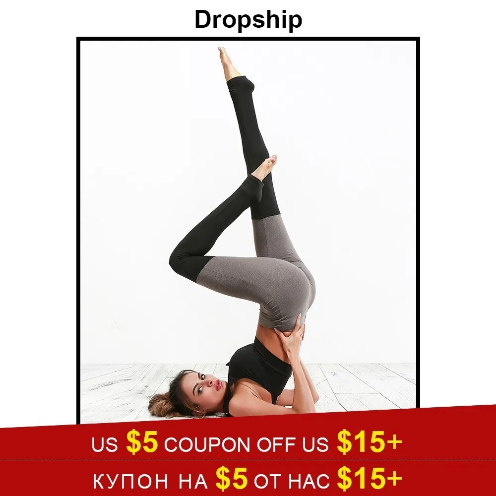 Dropship Leggings Women Fitness Legins Workout Low Waist Jeggings Autumn Black Elastic Slim Sport Patchwork Womens 2019