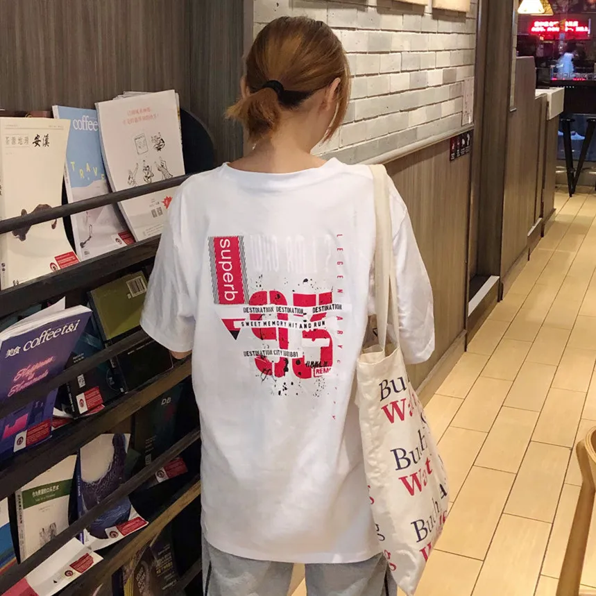 Harajuku футболка оверсайз с мультяшным принтом футболки коротким рукавом в