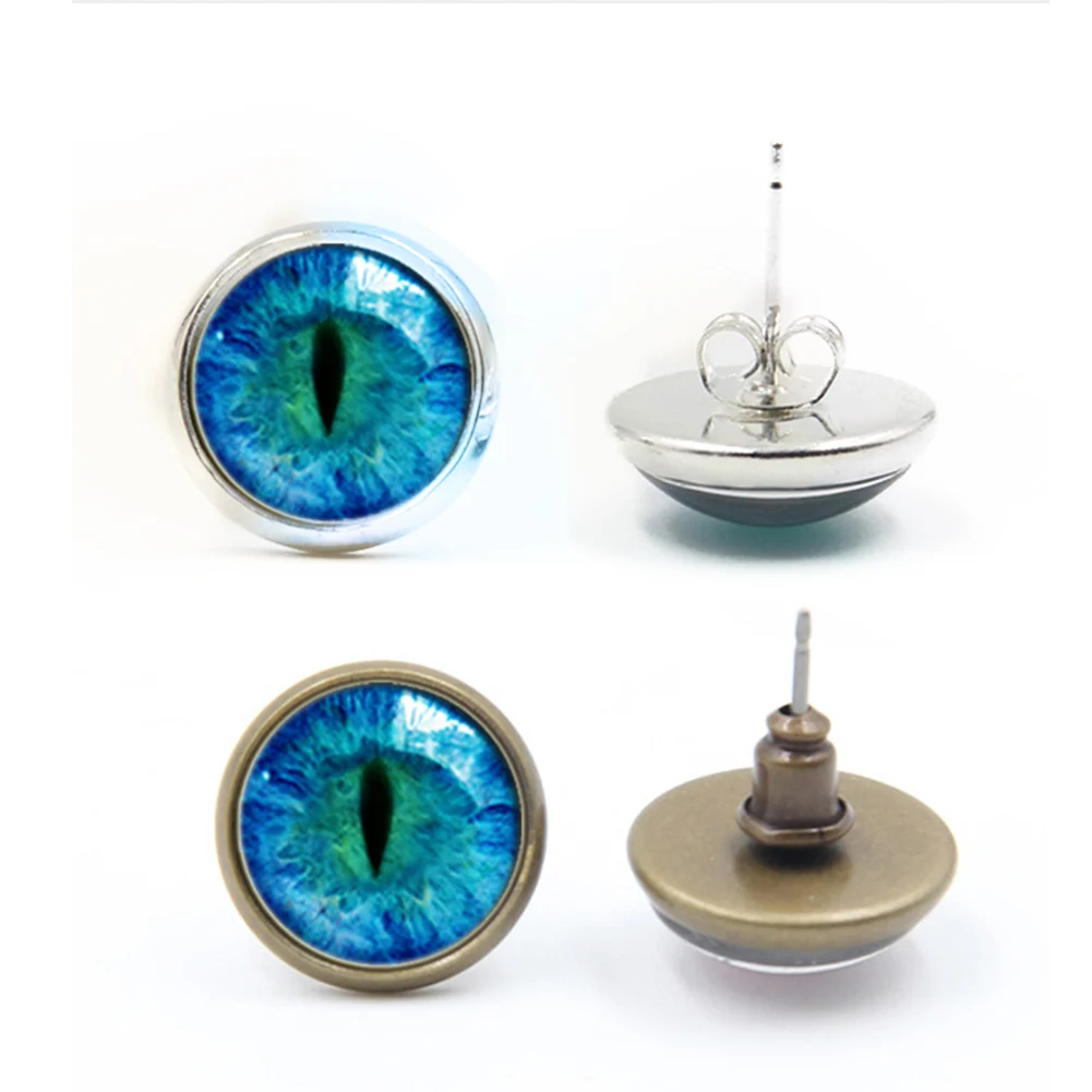 Модные серьги гвоздики глаза дракона синие для ушей сережки Саурон стеклянные