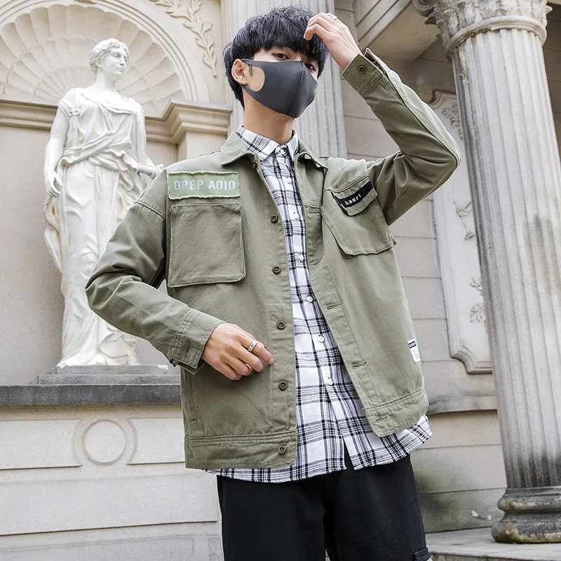 Loose Coat Jacket Male 2019 Spring New Pattern Work Clothes Man Japanese streetwear windbreaker military jackets Free shipping