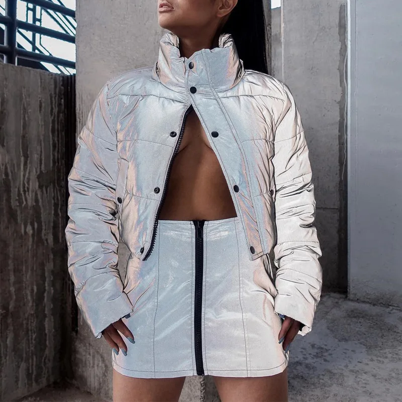 

2019 Reflective Mini Skirt Female High Waist Holographic Short Skirts Spring Summer Solid Zipper Jupe Sexy Women Party Clothing