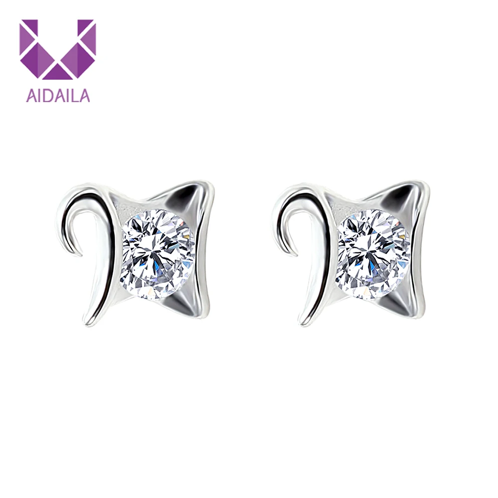 

AIDAILA 100% Sterling Silver Square AAA+ Cubic Zircon Stud Earrings Wedding for Bride Shiny Engagement Party Female Jewelry