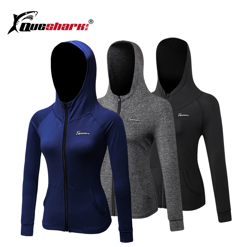 

Queshark Women's Running Jacket Autumn Winter Fitness Yoga Training Zipper Jacket Sports Hoodie Shirt Quick Dry Sportswear