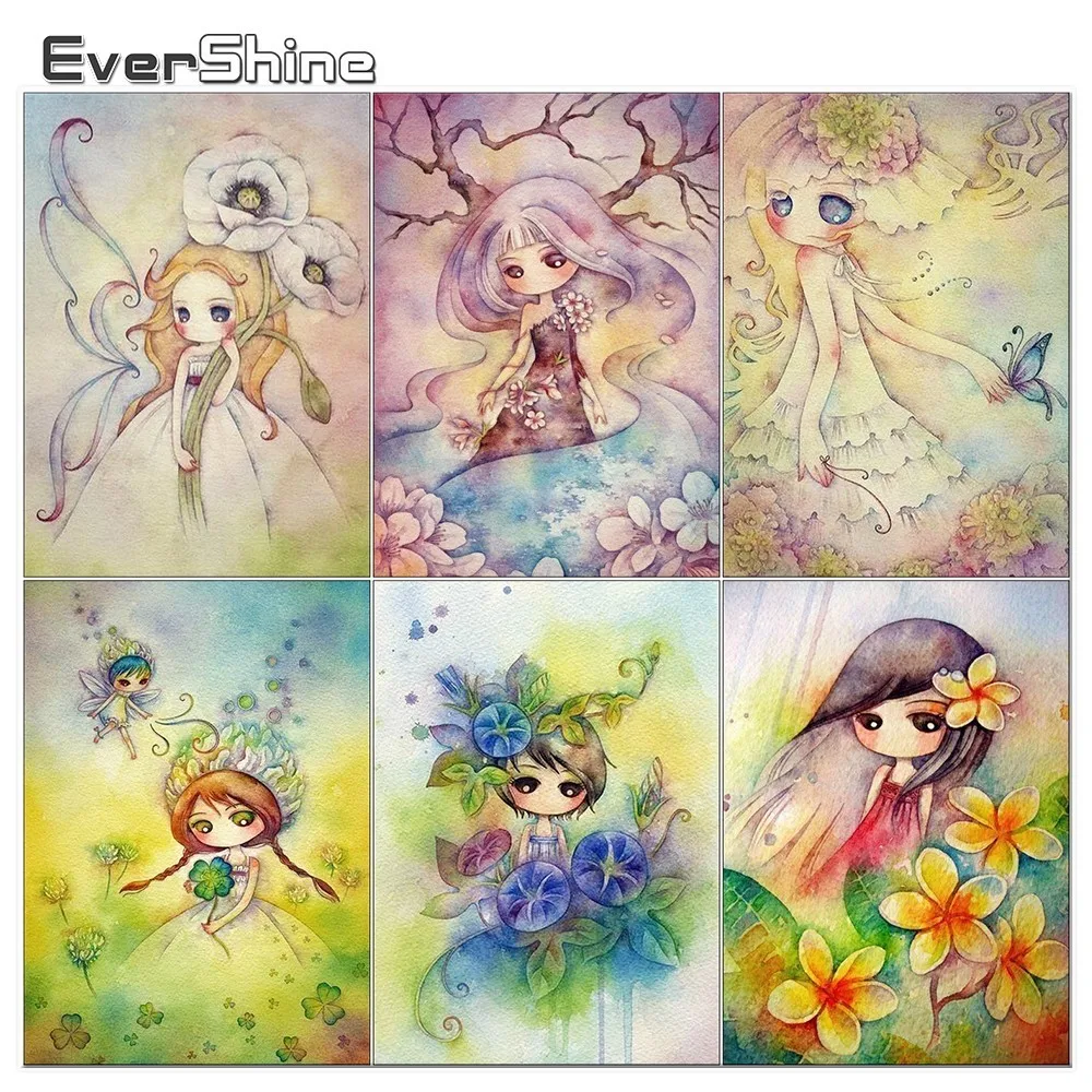 Evershine Diamond Embroidery Fairy Full Square Rhinestones Diamond Paining Cross Stitch Beautiful Girl Picture Of Rhinestones