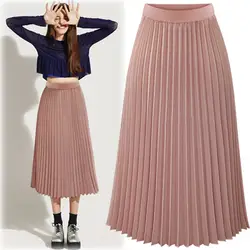 Queechalle Для женщин плиссированная шифоновая юбка эластичные Высокая талия женские юбки лето 2019 Модные женские юбки Jupe Femme розовый