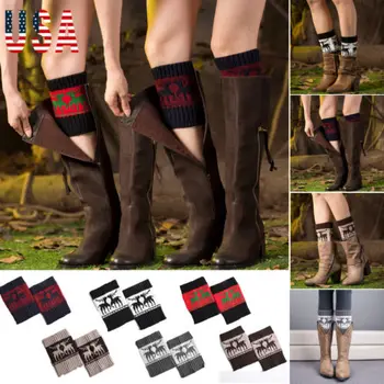 

2019 New Women Warm Winter Crochet Boot Cuffs Elk Knitted Toppers Boot Socks Leg Warmer