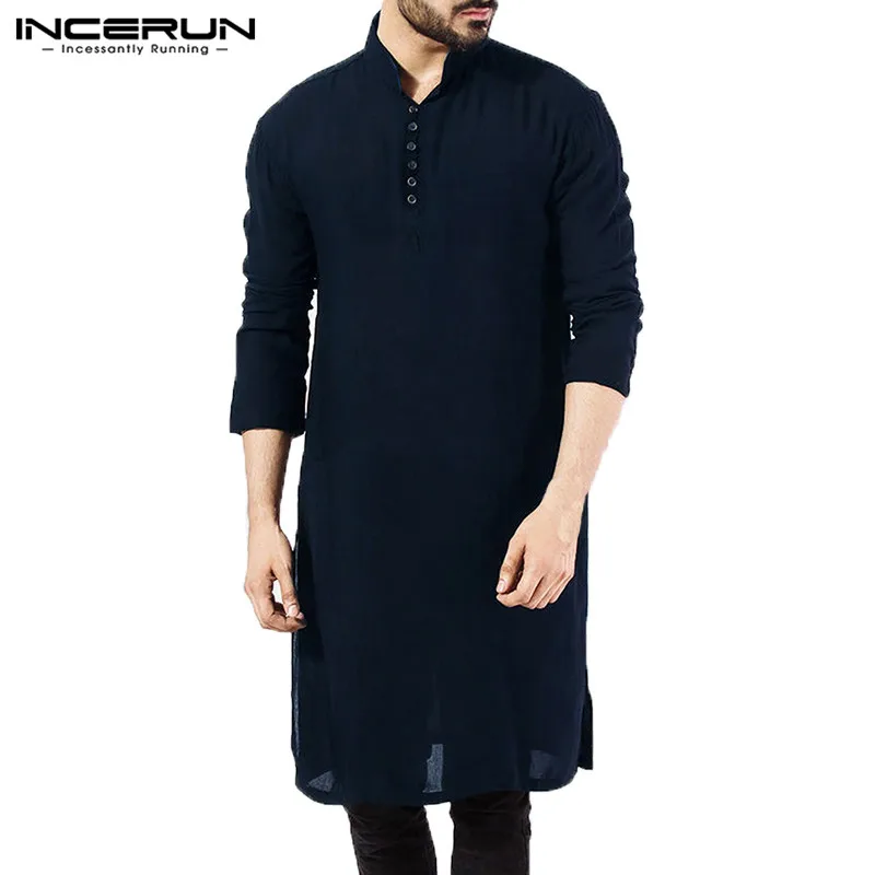 

Brand Basic Kurta Mens Shirts Long Sleeve Kurta Dress Islamic Clothing Chemise Elegant Kaftan Robe Pakistani Man Clothes S-5XL