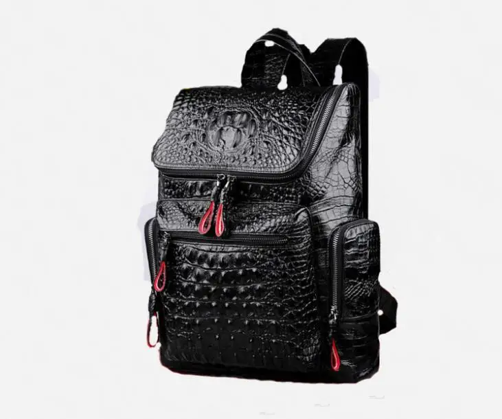 Crocodile Pattern Genuine Leather Men Large Backpack High Quality