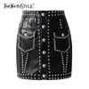 Best Offers Mini Skirt Fashion Women TWOTWINSTYLE High-Waist PU for Spring Heavy-Rivets Single-Breasted kWlK51ZJ