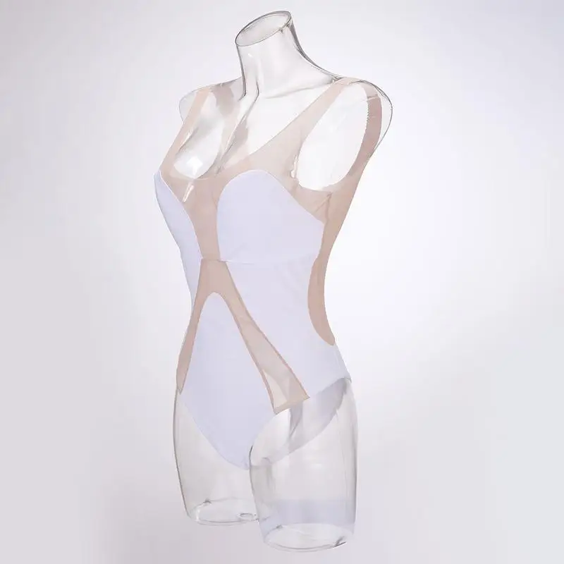 

Women's Sexy Mesh Swimsuit Stitching Triangle One-piece Bikini Beach Spa Charming Style Swimwear Dew Half Back Solid Color Bath