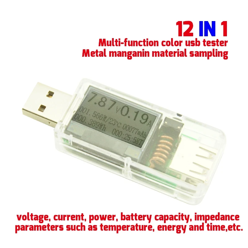 12 в 1 Usb Тестер Dc Цифровой вольтметр напряжение измеритель тока Амперметр детектор power Bank индикатор зарядного устройства прозрачный корпус