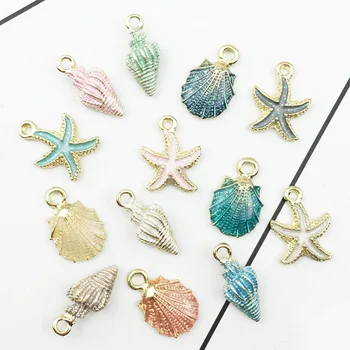 

Drop Oil Alloy Fashion Starfish Jewelry Conch Charms Making Handmade Accessories Bracelet Earrings Pendant 13pcs/Set DIY