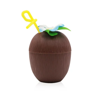 

6PCS Hawaiian Coconut Cup Creative Decorative Plastic Drinking Cup Party Decoration Supplies Party Cup Photo Props With Straw