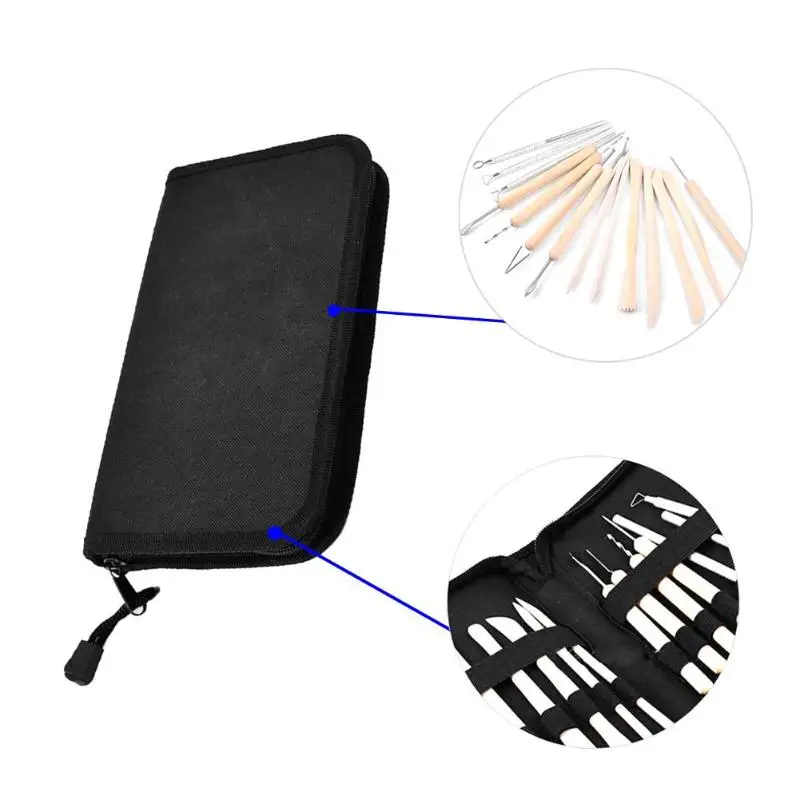 

14pcs Pottery Ceramics Polymer Clay Modeling Tools Wax Carving Sculpt Tool with Storage Bag Wooden Handle Modeling Clay Tools