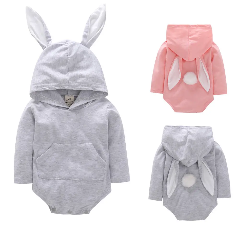 

Infant Baby Boys Girls Jumpsuits Bodysuits Cute Newborn Toddler Cotton Rabbit Ear Hooded Clothes Cotton Little Kids Outfits