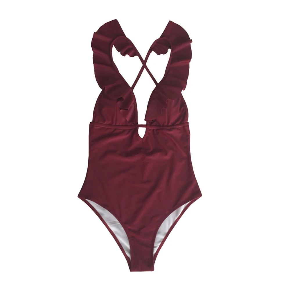 

Swimwear Beautiful Sexy V-Neck Swimsuit For Summer Beach Woman Lady Female (Wine Red)