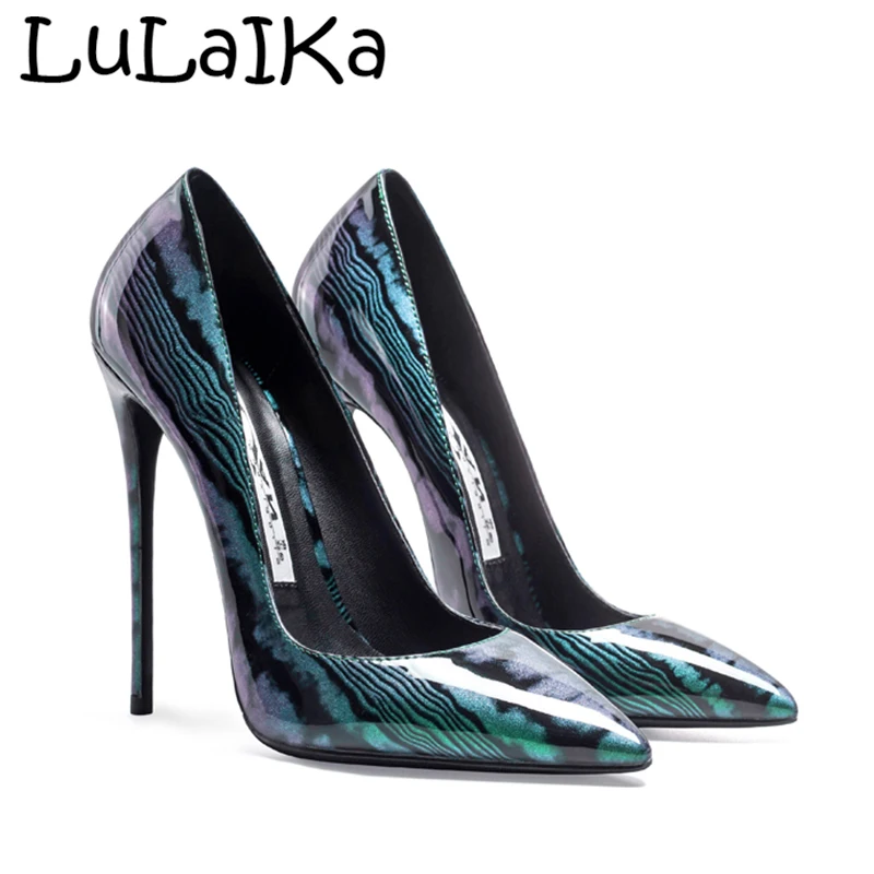 

Winter New Woman Super Heel 12 cm Solid Color Pumps Sexy Patent Leather Pointed Toe Thin Heel Lady Party Wedding High Heel Shoes