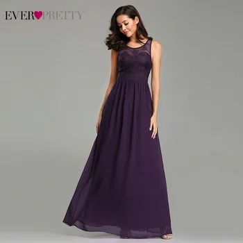 

Dark Purple Bridesmaid Dresses Long Ever Pretty O-Neck Lace Appliques Sleeveless Formal Dresses 2020 Elegant Wedding Guest Gowns