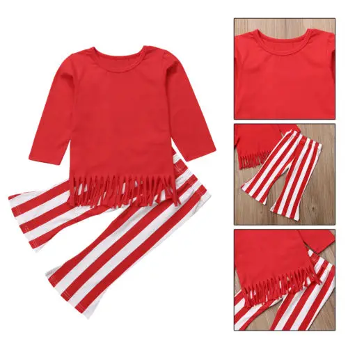 

2PCS Toddler Kids Girls Outfit Clothes Long Sleeve Shirt Tops+Striped Pants US