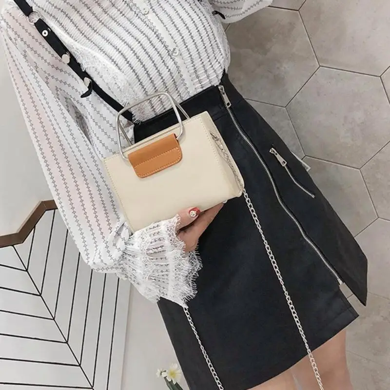 Women Simple Messenger Shoulder Handbags Casual PU Leather Crossbody Chain Bag Small Top-handle Bags