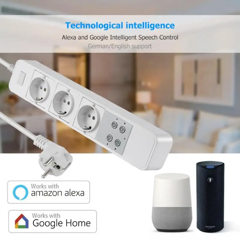 

EU WiFi Smart Power Strip Socket Voice Control Timer Switch Power Strip Outlet with Smartphone APP for Alexa Google Smart Home