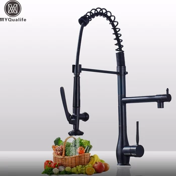

Luxury Black Kitchen Faucet Deck Mounted Kitchen Mixer Crane Pull Down Hot and Cold Water Faucet Brass Spout with Lock