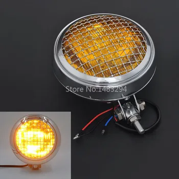 

Amber Lens Chrome Bezel 6" Mesh Grill Headlight Lamps Fits For Harley Chopper Bobber Cafe Racer