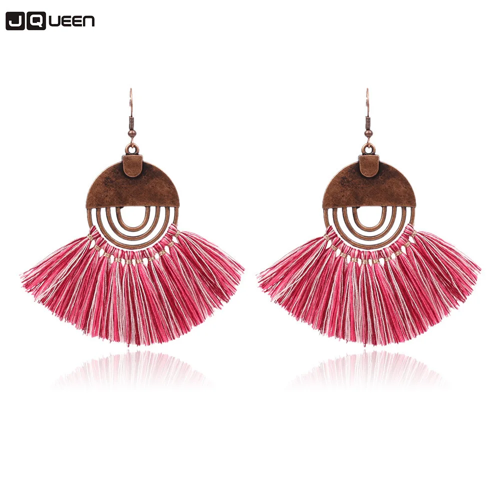 

18 Colors Ethnic Rope Tassel Earrings Bohemia Fringe Earrings Round Circel Tassel Dangles Earring Vintage Statement Jewelry