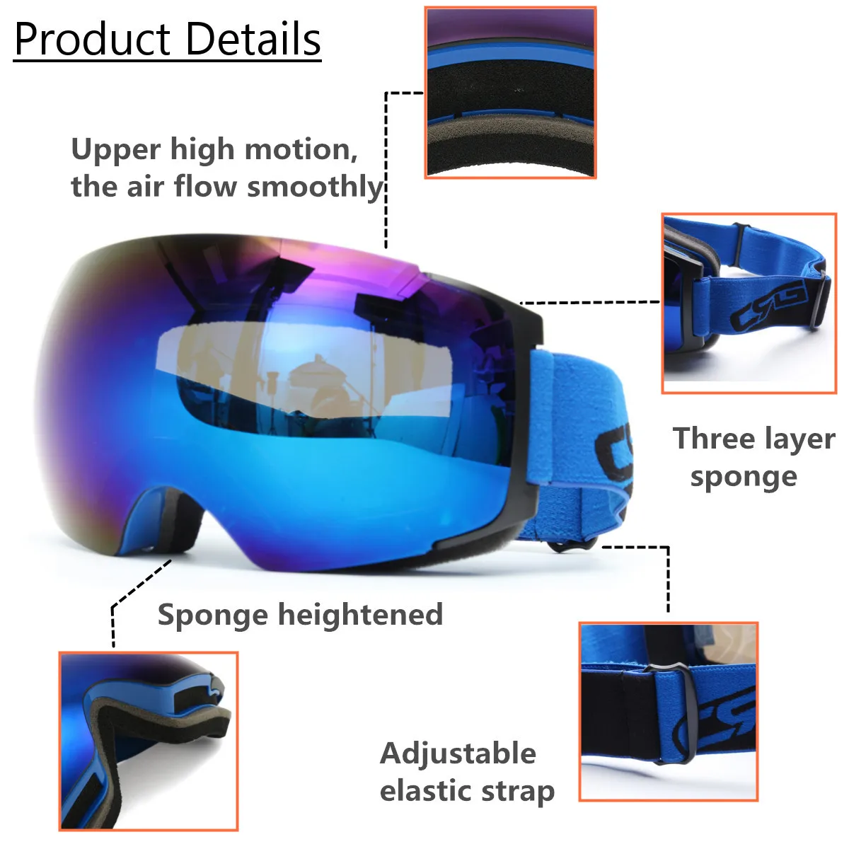 للجنسين الكبار الجليد الثلج Ski نظارات المغناطيس الأشعة فوق البنفسجية الحماية مكافحة الضباب المزدوج عدسة الأزرق