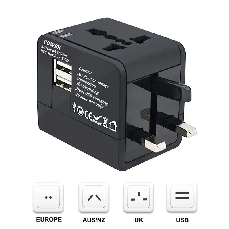 

Travel Adapter, Worldwide All in One Travel Socket Universal Plug Converter with Dual USB Charging Ports AC Power Plug Wall Ch