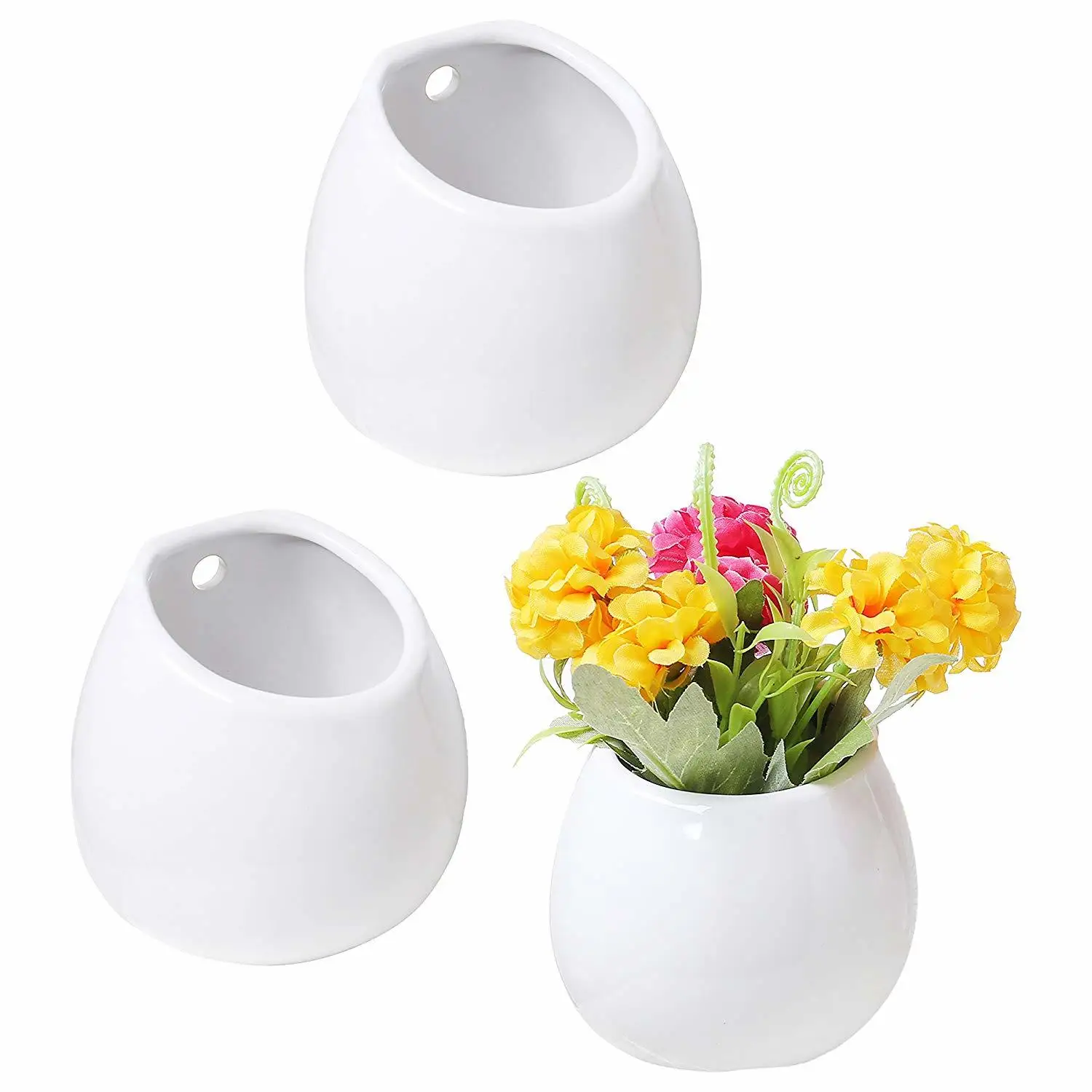 Набор для украшения дома из 3 мини-белых керамических настенных вазы для растений, 4 дюймовые подвесные горшки для суккулентов, вазы, свадебные украшения