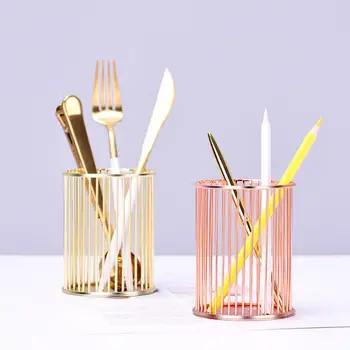 

Iron Pen Holder Container Rose Gold Storage Basket Kitchen Bathroom Sundries Storage Simple Chopsticks Box Metal Receptacle #4W
