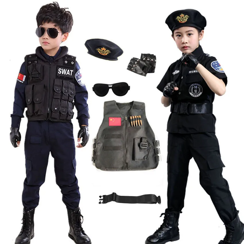 

Tiny Cop Cosplay Military Uniform for Children Boy Gril Carnival Halloween Costume for Kdis Disguise Clothing Role Play Party
