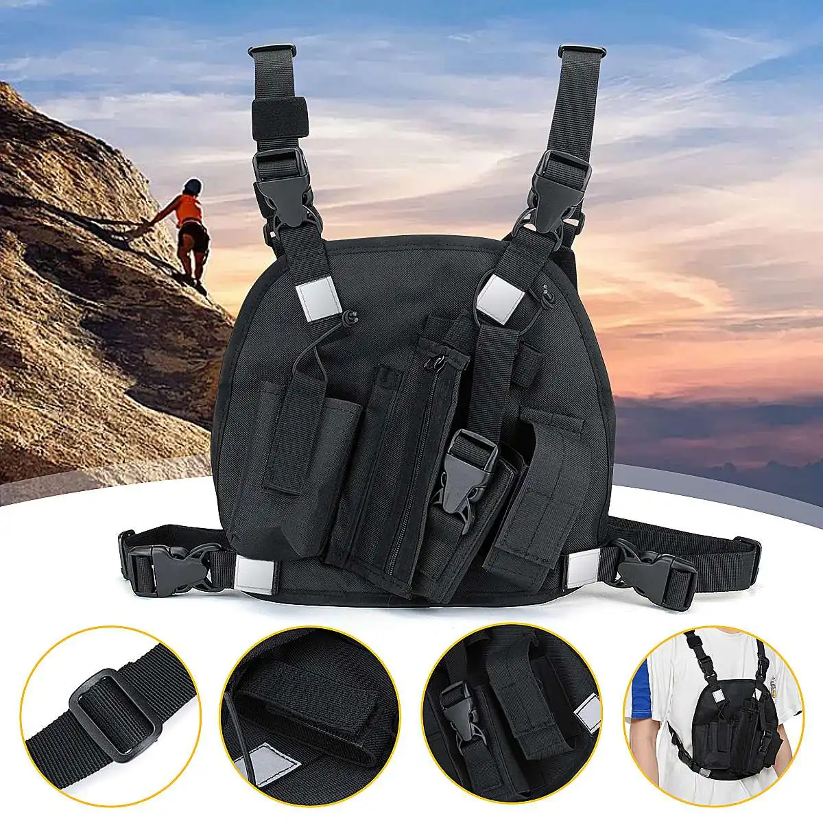 

28cmx24.5cm Universal Radio Walkie Talkie Chest for Pocket Pack Harness Nylon Bag Backpack Pouch Holster Vest