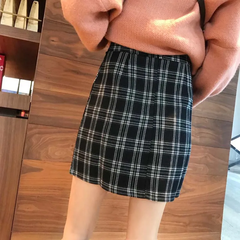 NiceMix весенние женские юбки в стиле Харадзюку, клетчатая кавайная юбка с высокой талией, мини-юбка трапециевидной формы, Корейская уличная одежда, Faldas Mujer Moda