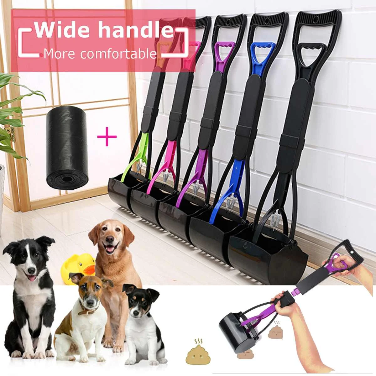 

5 Color Dog Cat Pet Pooper Scooper Tool Jaw Poop Scoop Pick Up Clean Waste Picker Long Handle Pet Poop Bags
