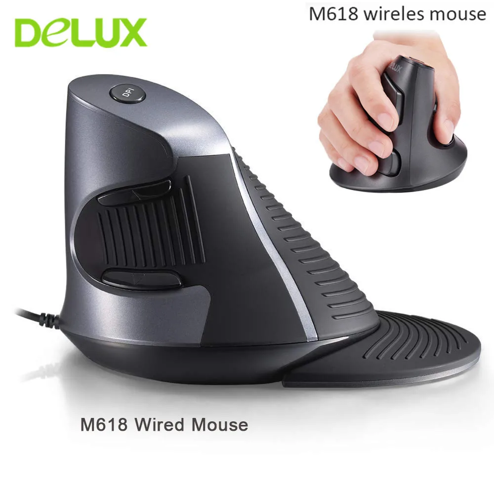 

Delux M618 Ergonomic Vertical Mouse 6 Button 600/1000/1600 DPI Optical Wired/Wireless Computer Office Mice With Wrist Mat For PC